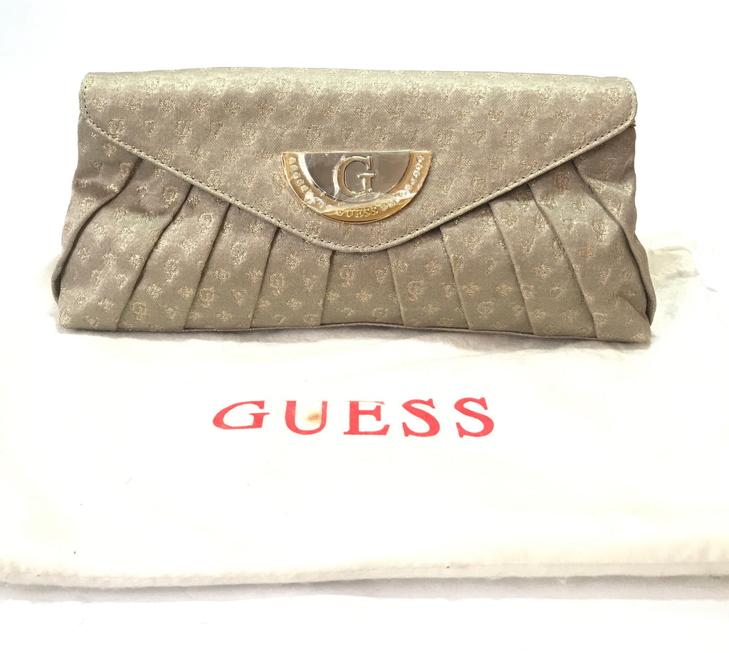 Guess Monogram Fabric Gold & Silver Clutch  | Like New |