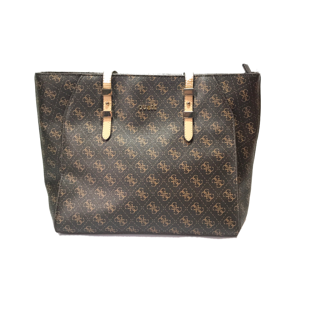 Guess Monogram Coated Canvas Brown Tote | Gently Used |