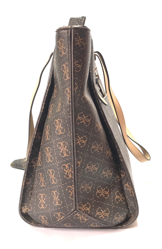 Guess Monogram Coated Canvas Brown Tote | Gently Used |