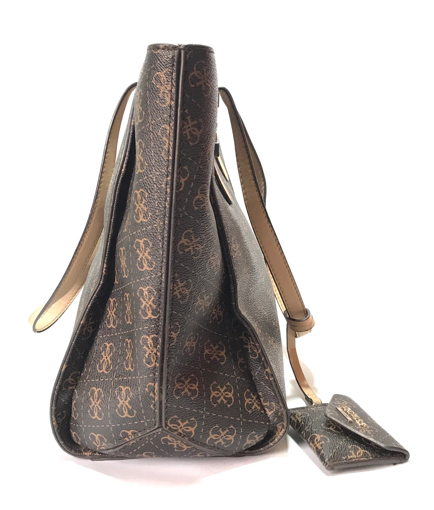 Guess Monogram Coated Canvas Brown Tote | Gently Used |