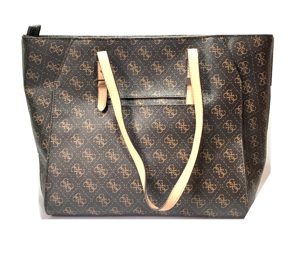 Guess Monogram Coated Canvas Brown Tote | Gently Used |