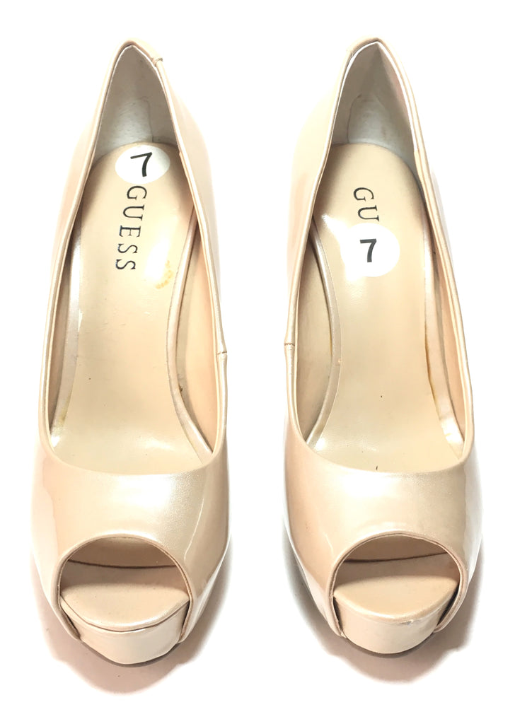 GUESS Nude Patent Leather Peep-toe Platform Heels | Like New |