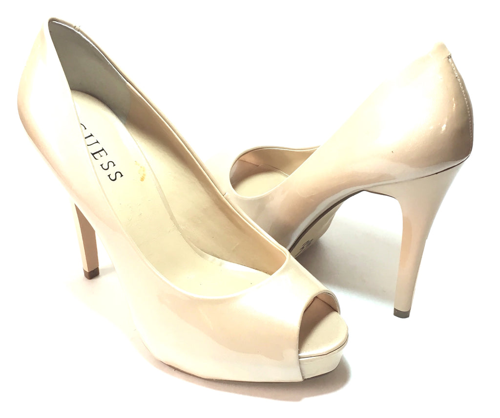 GUESS Nude Patent Leather Peep-toe Platform Heels | Like New |