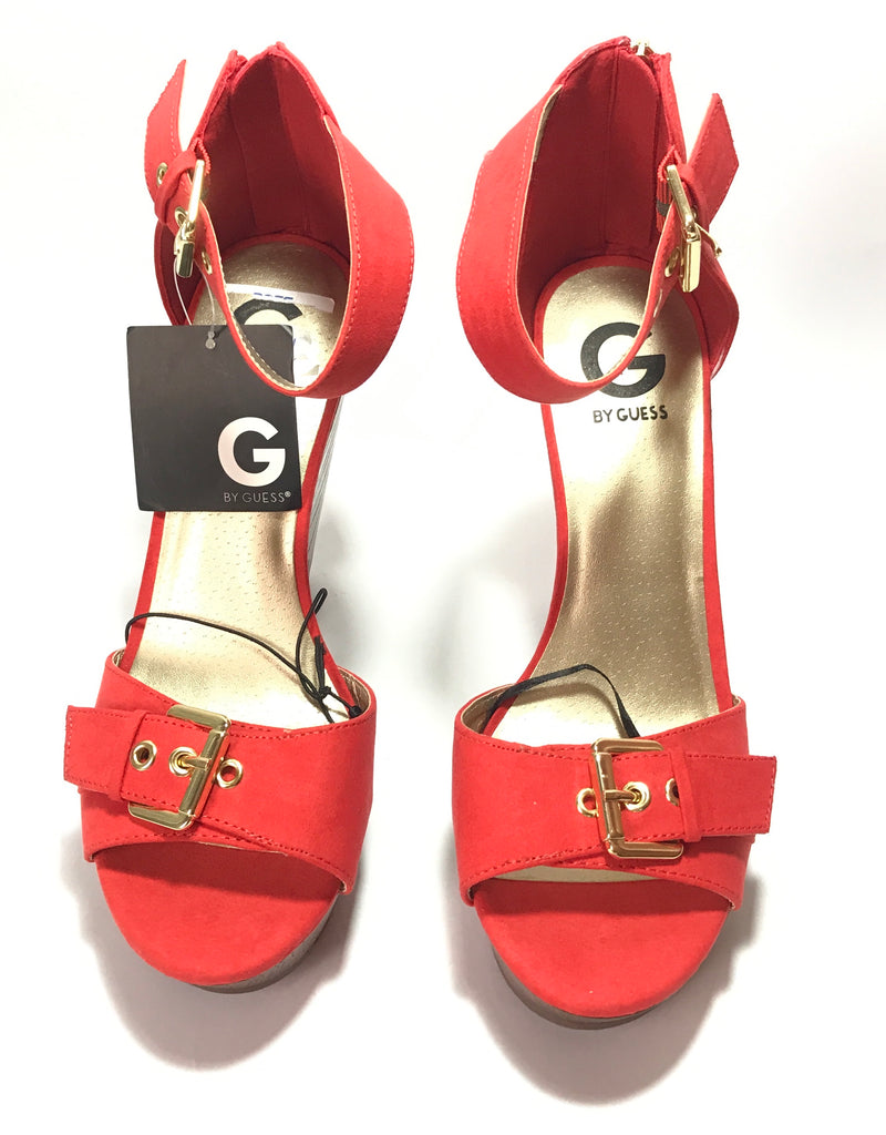 G By GUESS Orange Suede Platform Block Heels | Brand New |