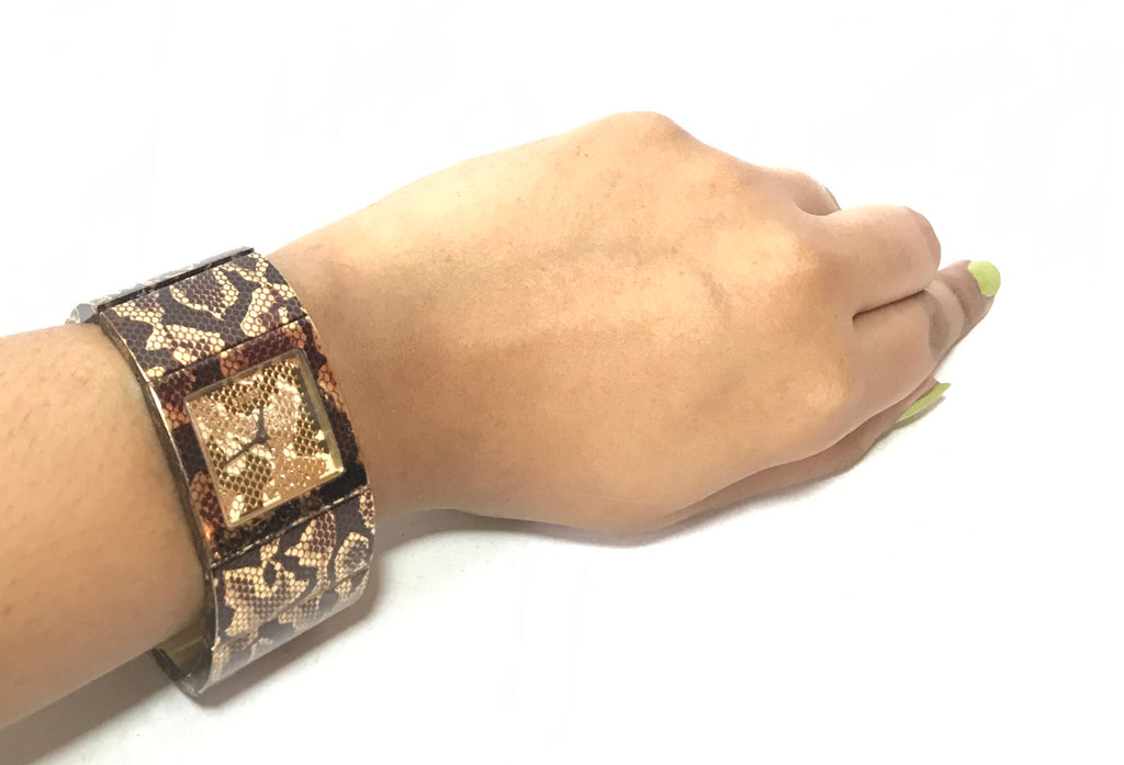 GUESS Brown & Gold Python Print Bracelet Watch | Pre Loved |