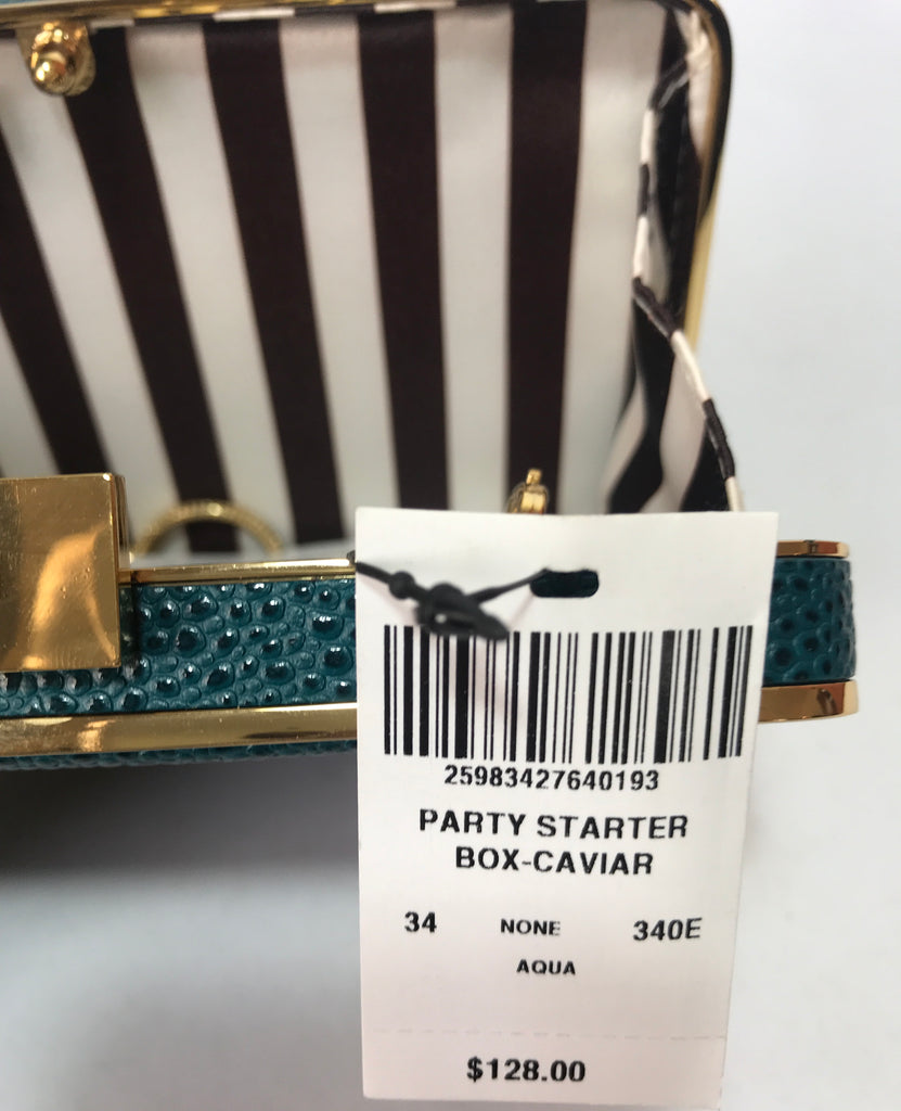 Henri Bendel Blue-Green 'Party Starter Box-Caviar' Mini Clutch | Brand New |