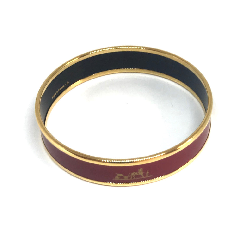 Hermes Caleche Wide Red Enamel Palladium Plated Bracelet | Gently Used |