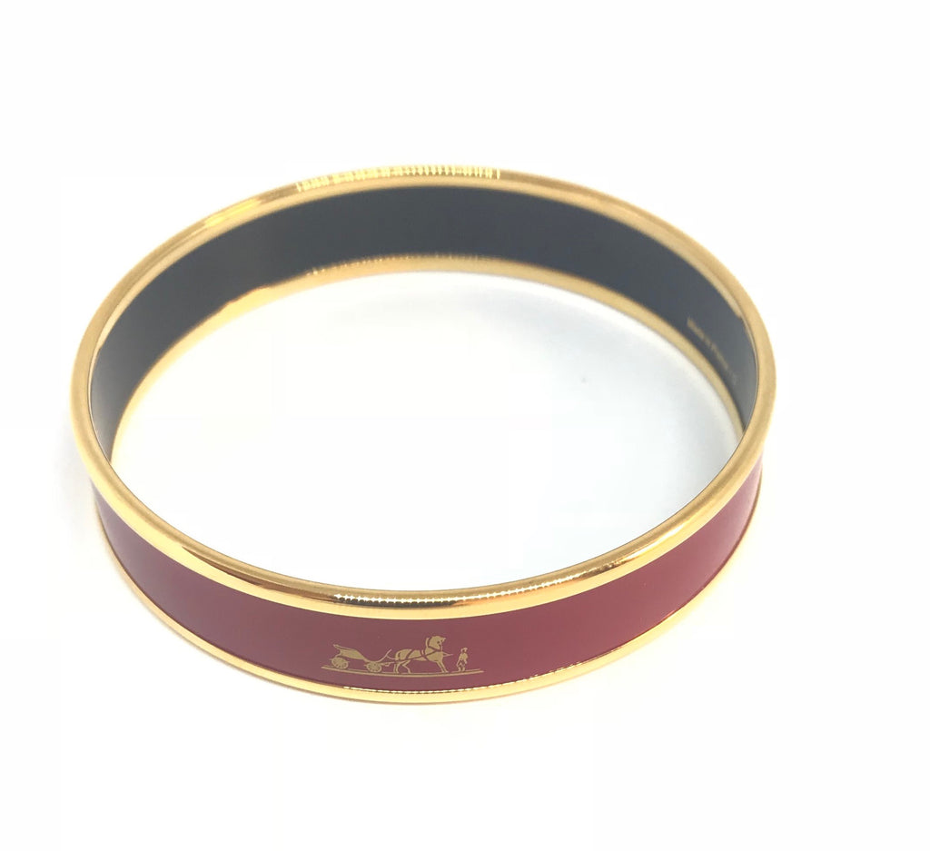 Hermes Caleche Wide Red Enamel Palladium Plated Bracelet | Gently Used |