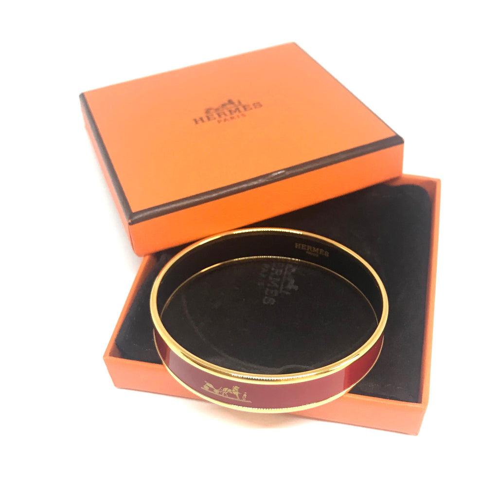 Hermes Caleche Wide Red Enamel Palladium Plated Bracelet | Gently Used |