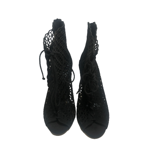 ZARA Black Lace Peep-Toe Bootie Heels | Like New |