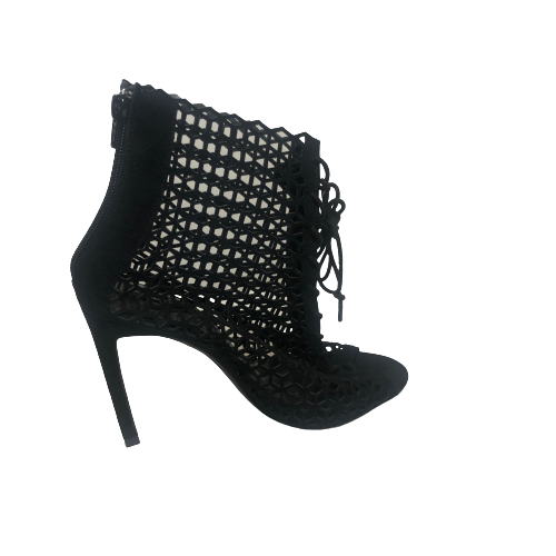 ZARA Black Lace Peep-Toe Bootie Heels | Like New |
