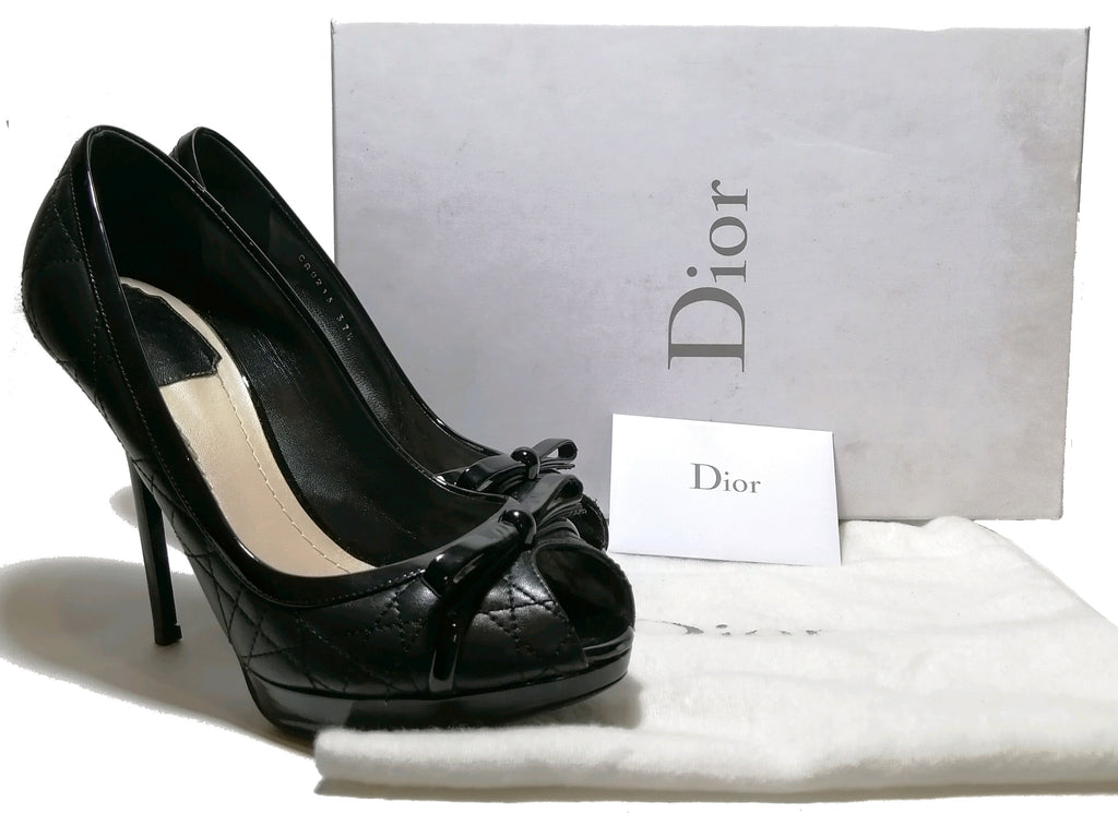 Dior Cannage Black Peep Toe Heels