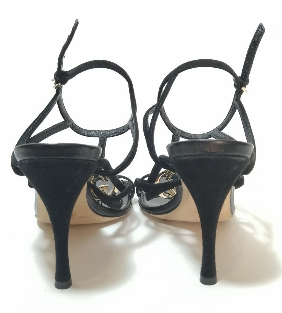 Gucci Black Suede Cage Logo Heels | Gently Used | | Secret Stash