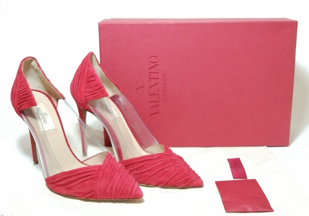 Valentino Red Suede & Clear Side Pumps