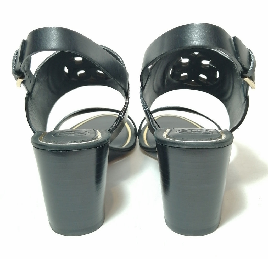 Tory Burch Black Miller Metal Logo Wedge Sandals