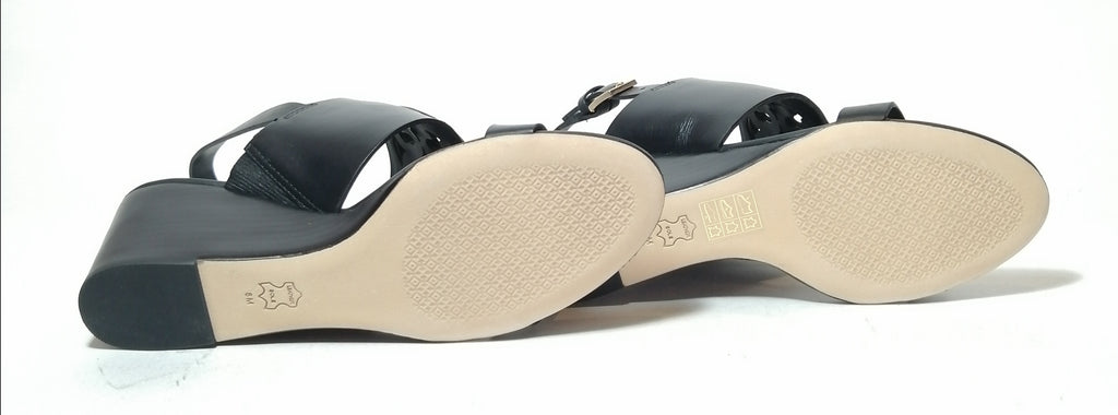 Tory Burch Black Miller Metal Logo Wedge Sandals