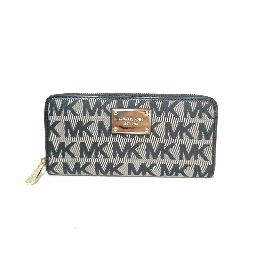Michael Kors Tan & Black Monogram Continental Wallet