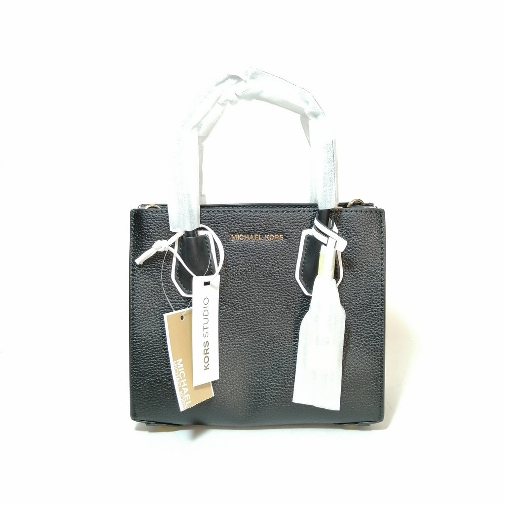 Michael Kors Mercer Black & White Leather Messenger Bag