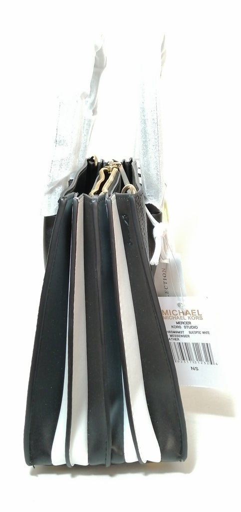 Michael Kors Mercer Black & White Leather Messenger Bag
