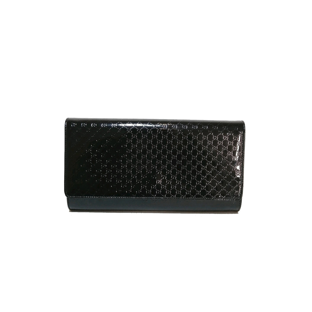 Gucci Black Patent Micro-guccisma 'Broadway' Leather Clutch
