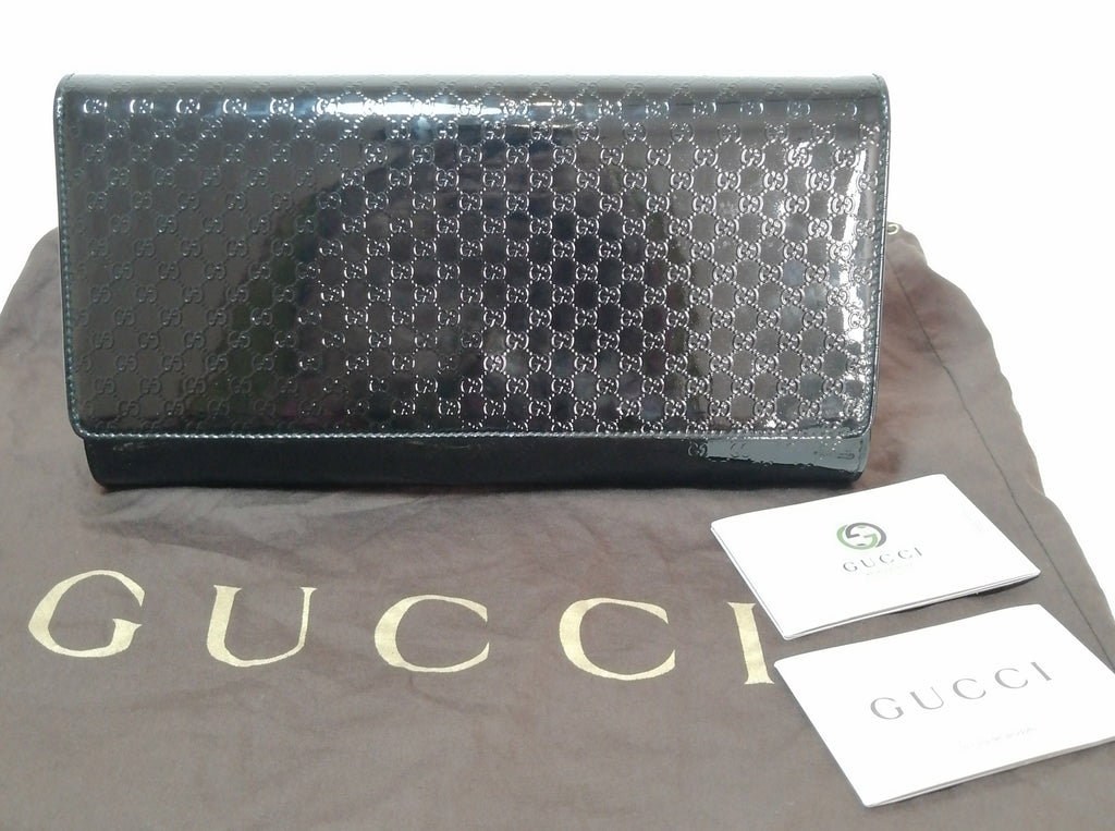 Gucci Black Patent Micro-guccisma 'Broadway' Leather Clutch