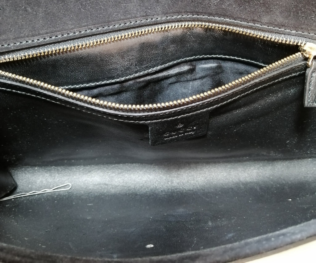 Gucci Black Patent Micro-guccisma 'Broadway' Leather Clutch