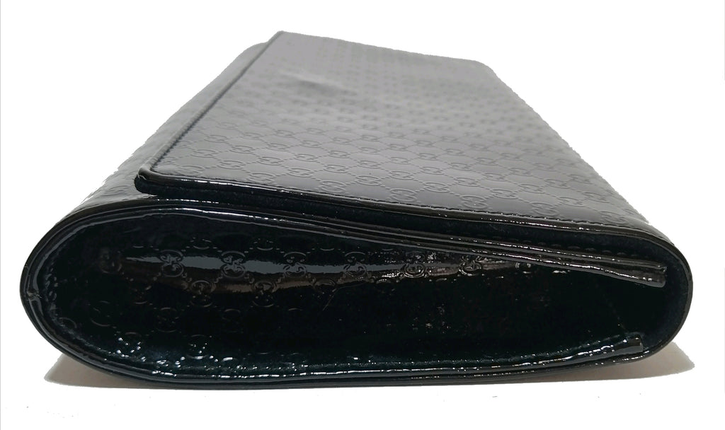 Gucci Black Patent Micro-guccisma 'Broadway' Leather Clutch