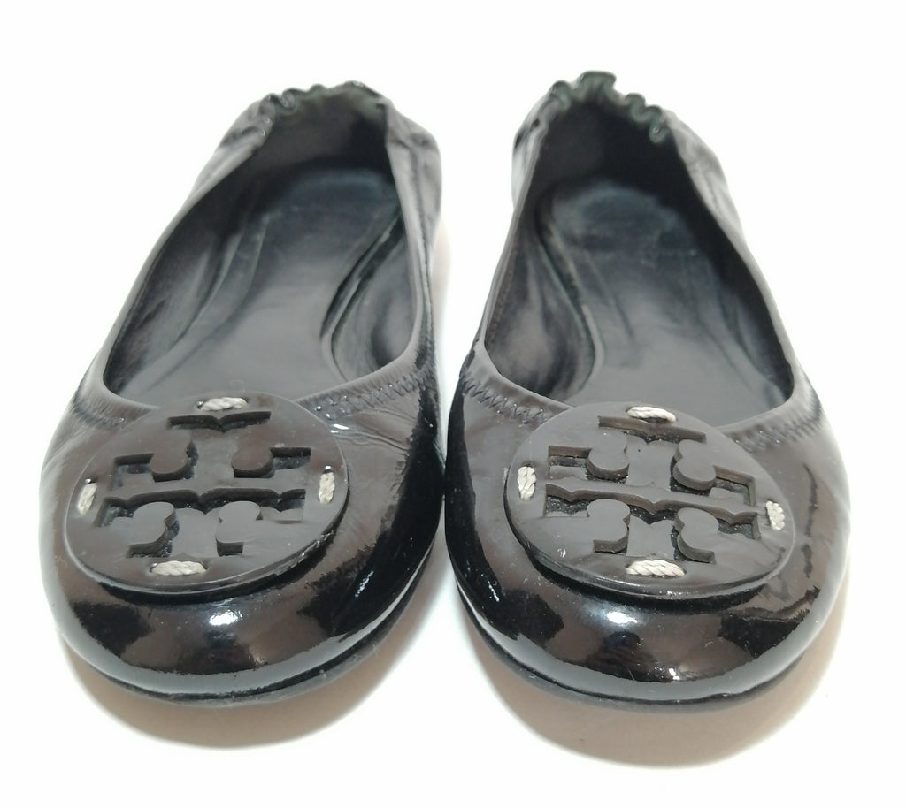 Tory Burch Black Patent Reva Elastic Ballet Flats