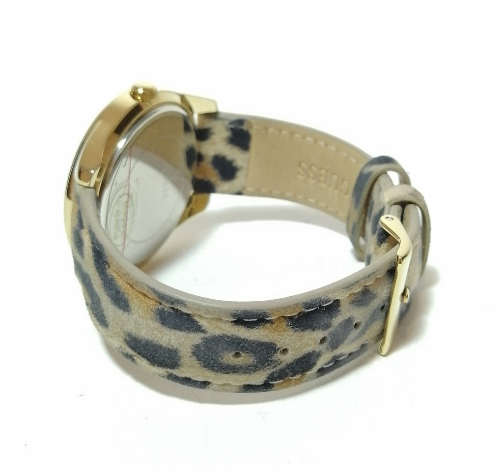 Guess Animal Print & Rhinestone Gold Watch 