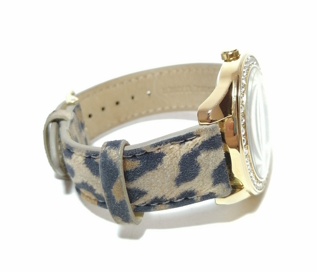 Guess Animal Print & Rhinestone Gold Watch 