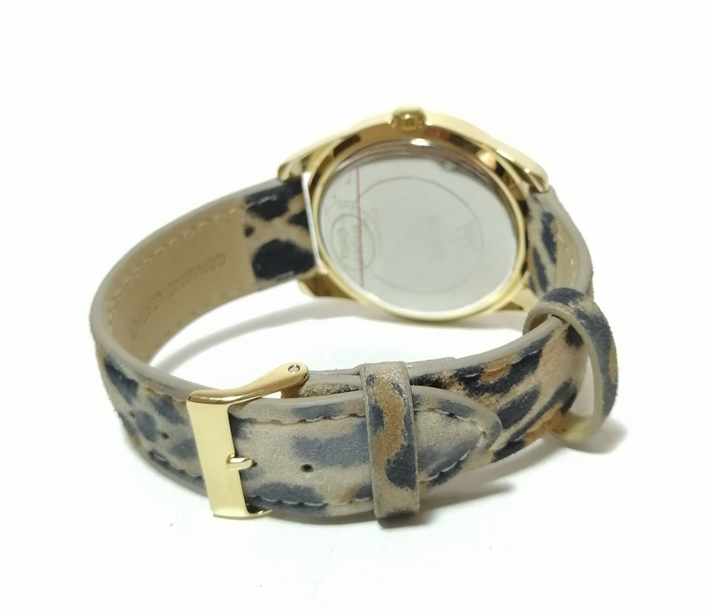Guess Animal Print & Rhinestone Gold Watch 