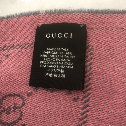 Gucci Pink & Grey Monogram Wool Scarf | Gently Used |