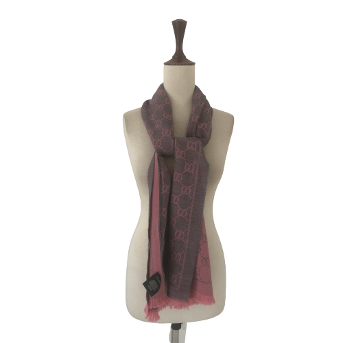 Gucci Pink & Grey Monogram Wool Scarf | Gently Used |