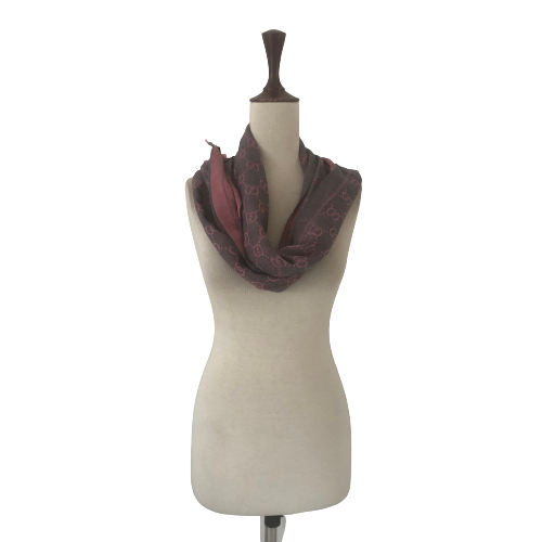Gucci Pink & Grey Monogram Wool Scarf | Gently Used |