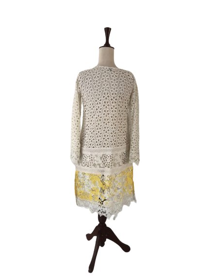 Farida Hassan Off-white & Yellow Lace Kameez | Pre Loved |
