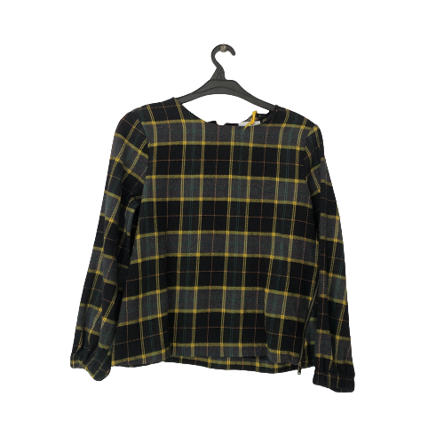 Zara Yellow and Green Checked Print Blouse