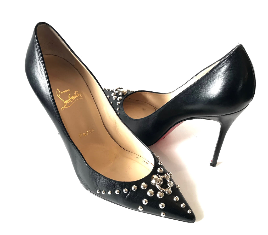 Christian Louboutin Black Leather with Silver Studs Pumps | Pre Loved | - Secret Stash