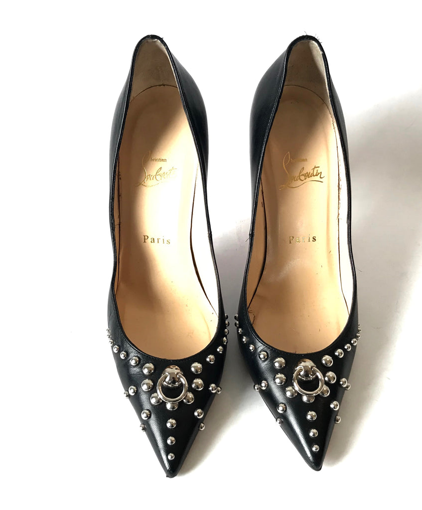 Christian Louboutin Black Leather with Silver Studs Pumps | Pre Loved ...