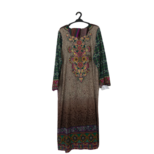 Brown gradient kurta with green and embroidery (3 pc)