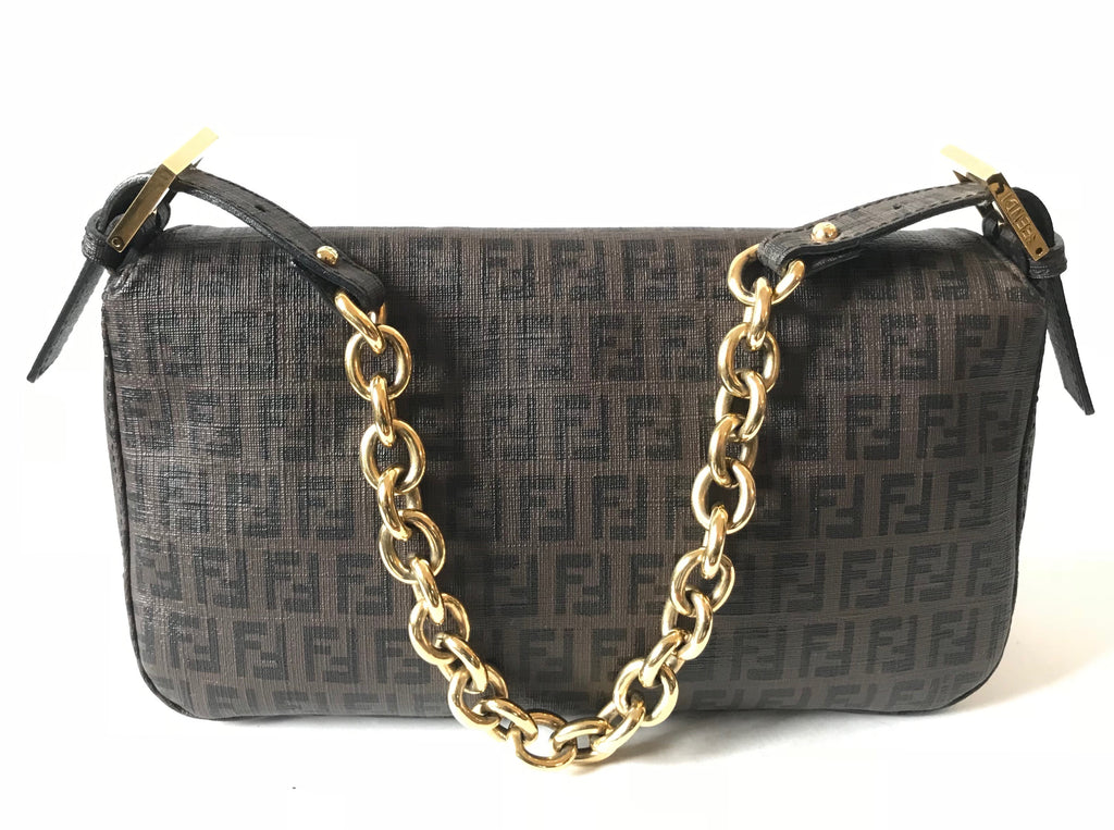 Fendi Zucchino Bag with Gold Chain Strap Shoulder Bag | Pre Loved ...