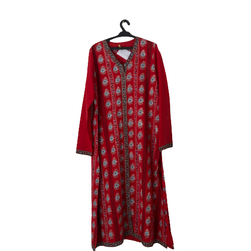 Khaadi red kurta with blue floral print