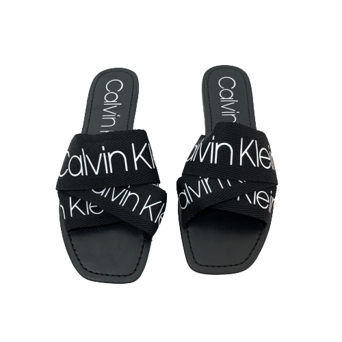 Calvin Klein Black 'Bainy' Logo Slides | Brand New |