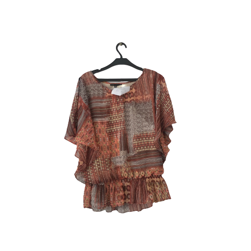 Sara Michelle Petite Brown and Rust Printed Blouse