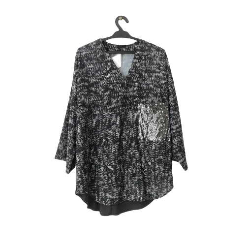 Zara Black and white Printed Blouse with Sequins pocket