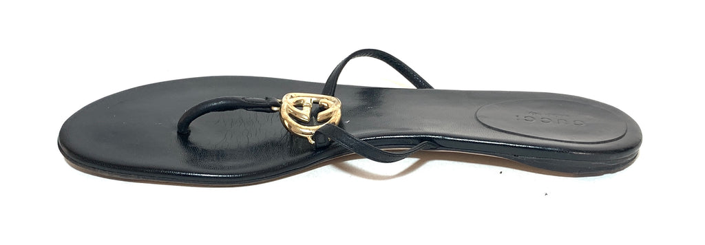 Gucci Black Leather Interlock Logo Sandals | Pre Loved |