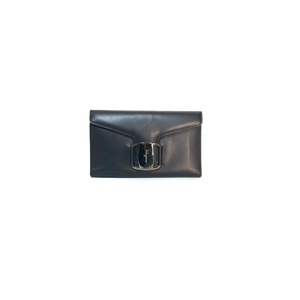 Salvatore Ferragamo Black Leather Envelope Wallet | Pre Loved |