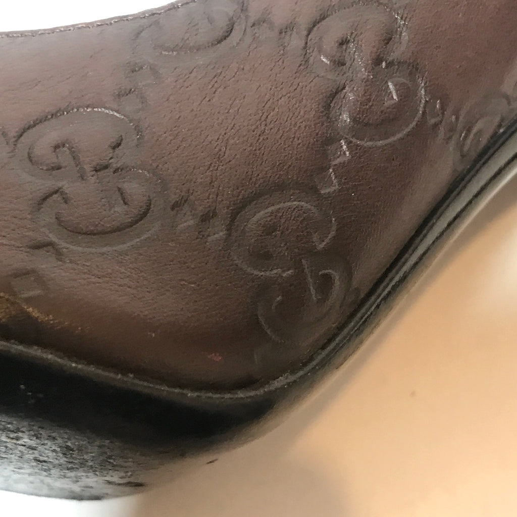 Gucci Brown Monogram Guccisma Peep-Toe Heels | Gently Used |