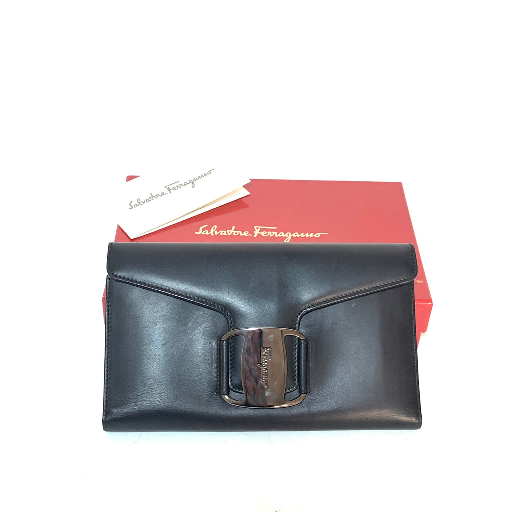 Salvatore Ferragamo Black Leather Envelope Wallet | Pre Loved |