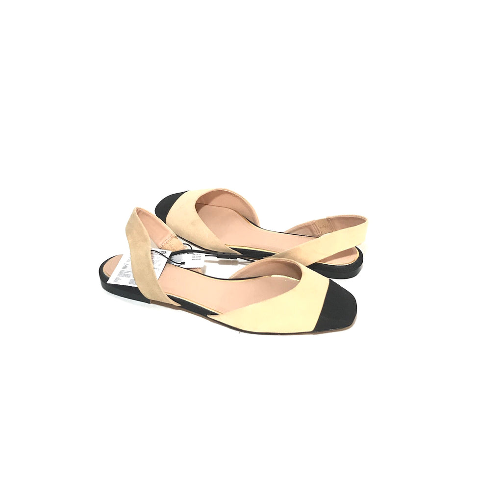 ZARA Beige & Black Suede Flats | Brand New |