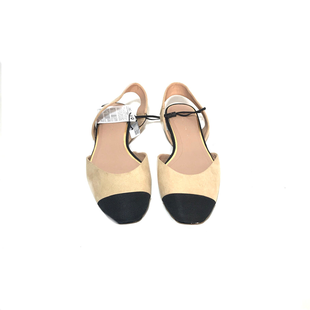 ZARA Beige & Black Suede Flats | Brand New |